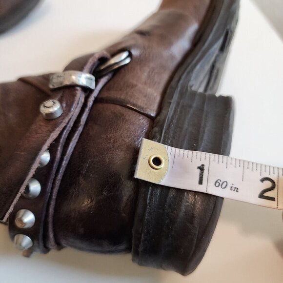 AS 98 Steve Chocolate Brown Leather Studded Moto Zip Buckle Booties 36/5.5-6 - Picture 11 of 11